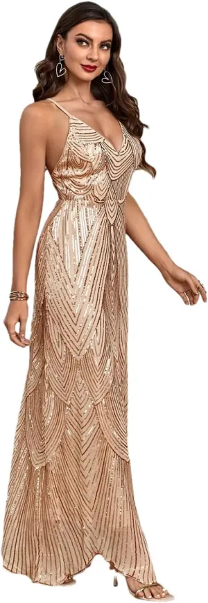 Sexy Backless Maxi Slip Sequin Dress Women Elegant Bodycon Long Night Club Party Dress Birthday Evening Dresses