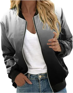 SHAOBGE Womens Casual Daily Jackets Lightweight Zip Up Casual Jacket Floral Print Coat Stand Collar Short Women's Utility