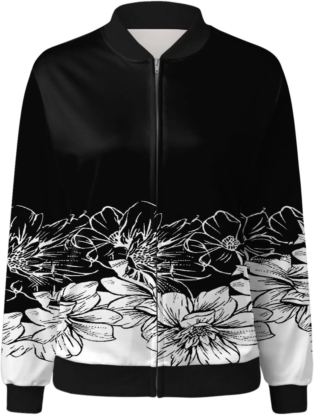 SHAOBGE Womens Casual Daily Jackets Lightweight Zip Up Casual Jacket Floral Print Coat Stand Collar Short Women's Utility