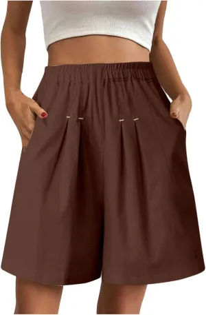 Shorts for Women 2024 Bermuda Shorts Casual Elastic High Waisted Wide Leg Shorts Knee Length Summer Shorts with Pockets