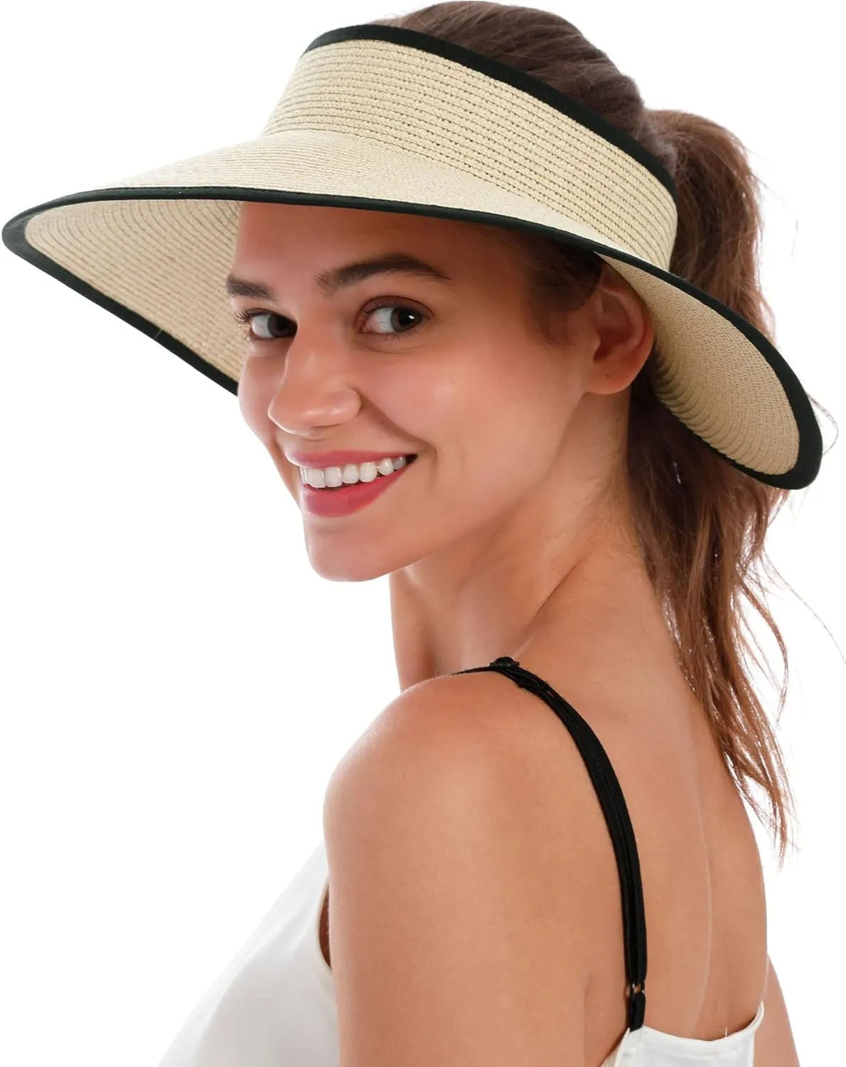 Simplicity Women's Summer Foldable Wide Brim Beach Hats Straw Sun Visor Hats