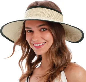 Simplicity Women's Summer Foldable Wide Brim Beach Hats Straw Sun Visor Hats
