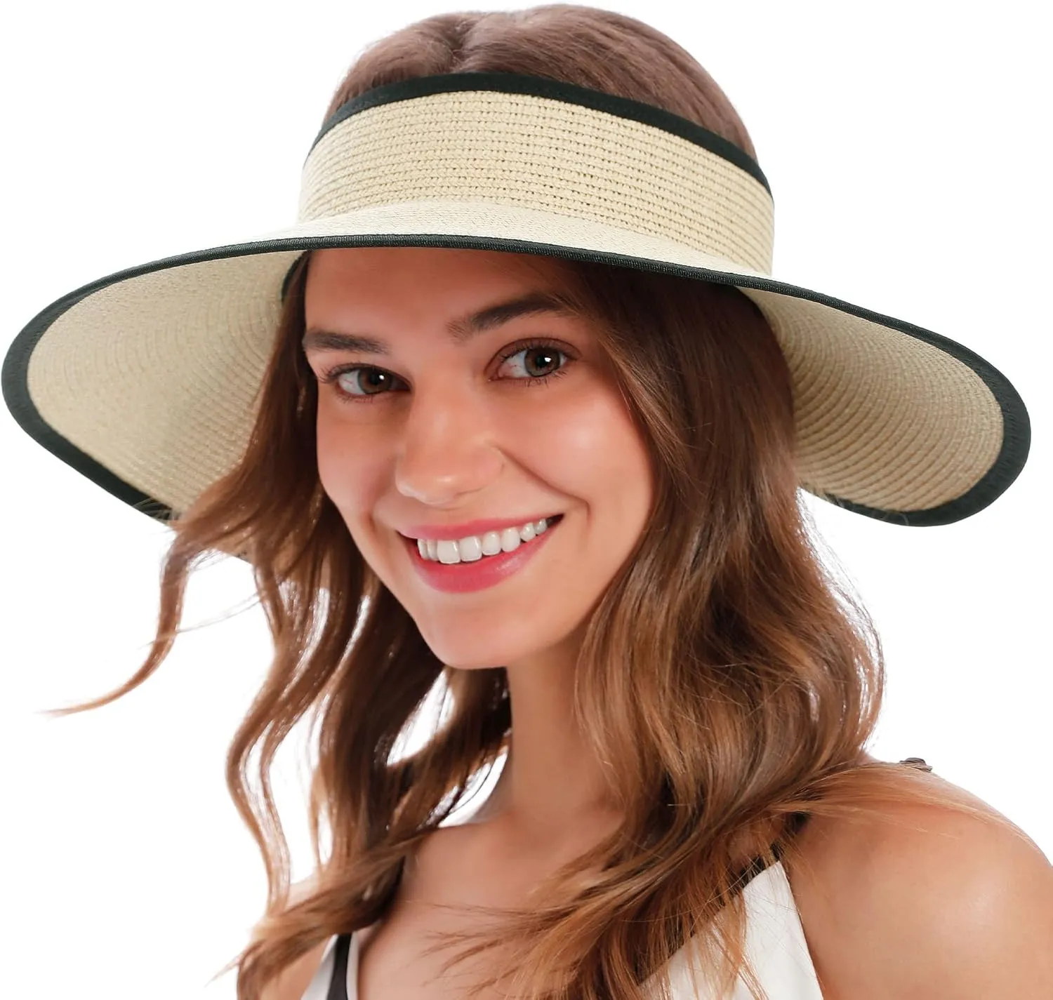 Simplicity Women's Summer Foldable Wide Brim Beach Hats Straw Sun Visor Hats