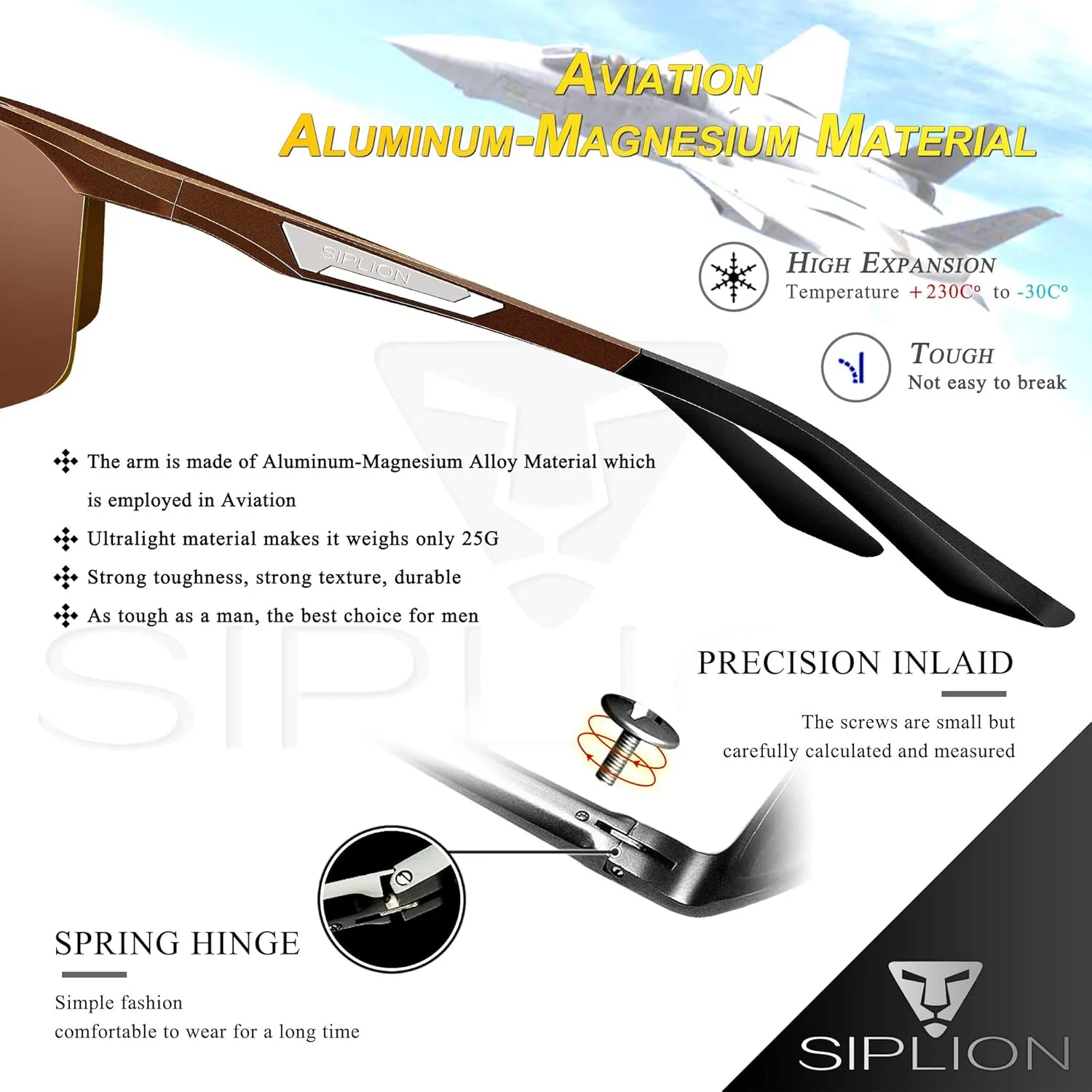 SIPLION Men's Sunglasses Polarized Sport Glasses for golf fishing driving Metal Frame Sun glasses