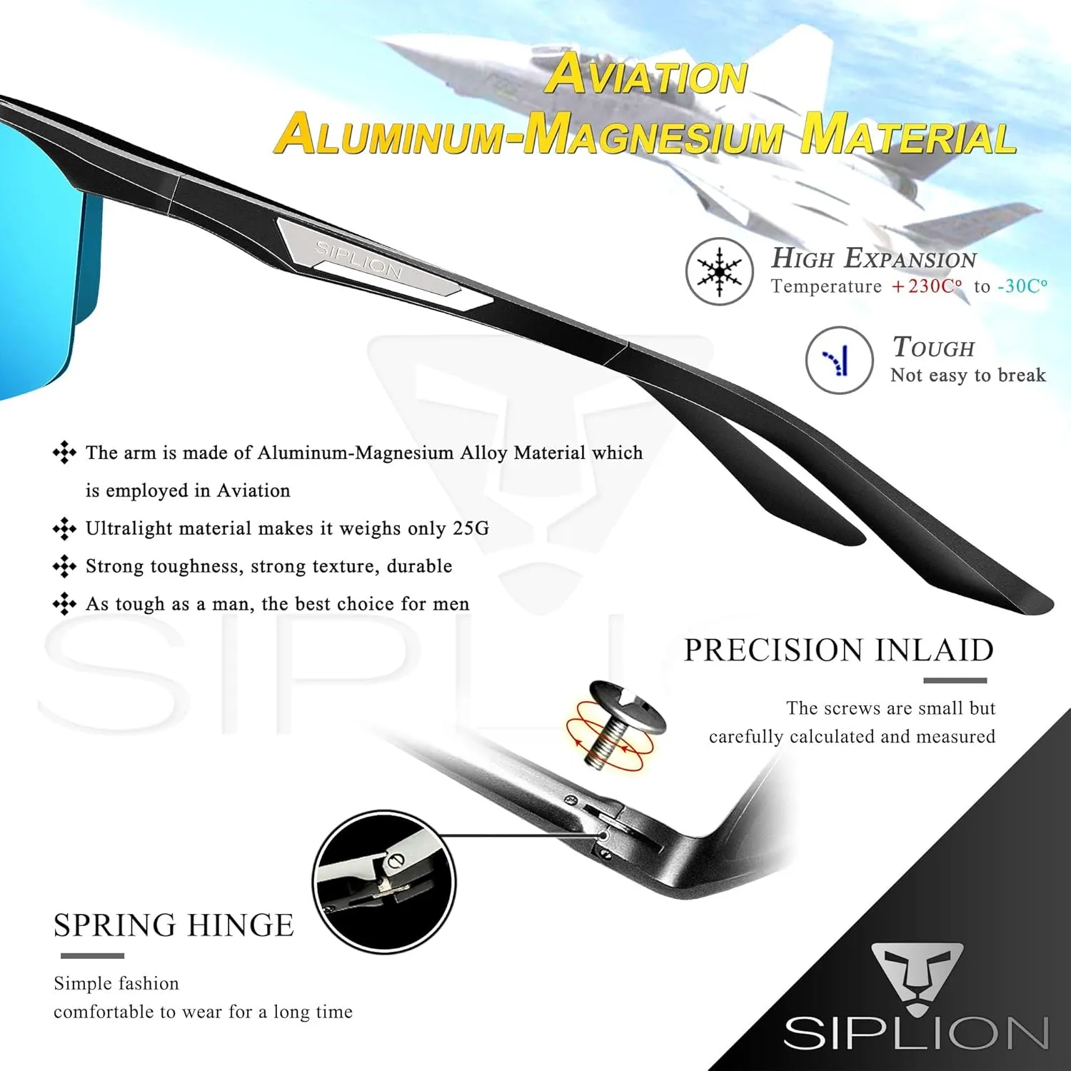 SIPLION Men's Sunglasses Polarized Sport Glasses for golf fishing driving Metal Frame Sun glasses