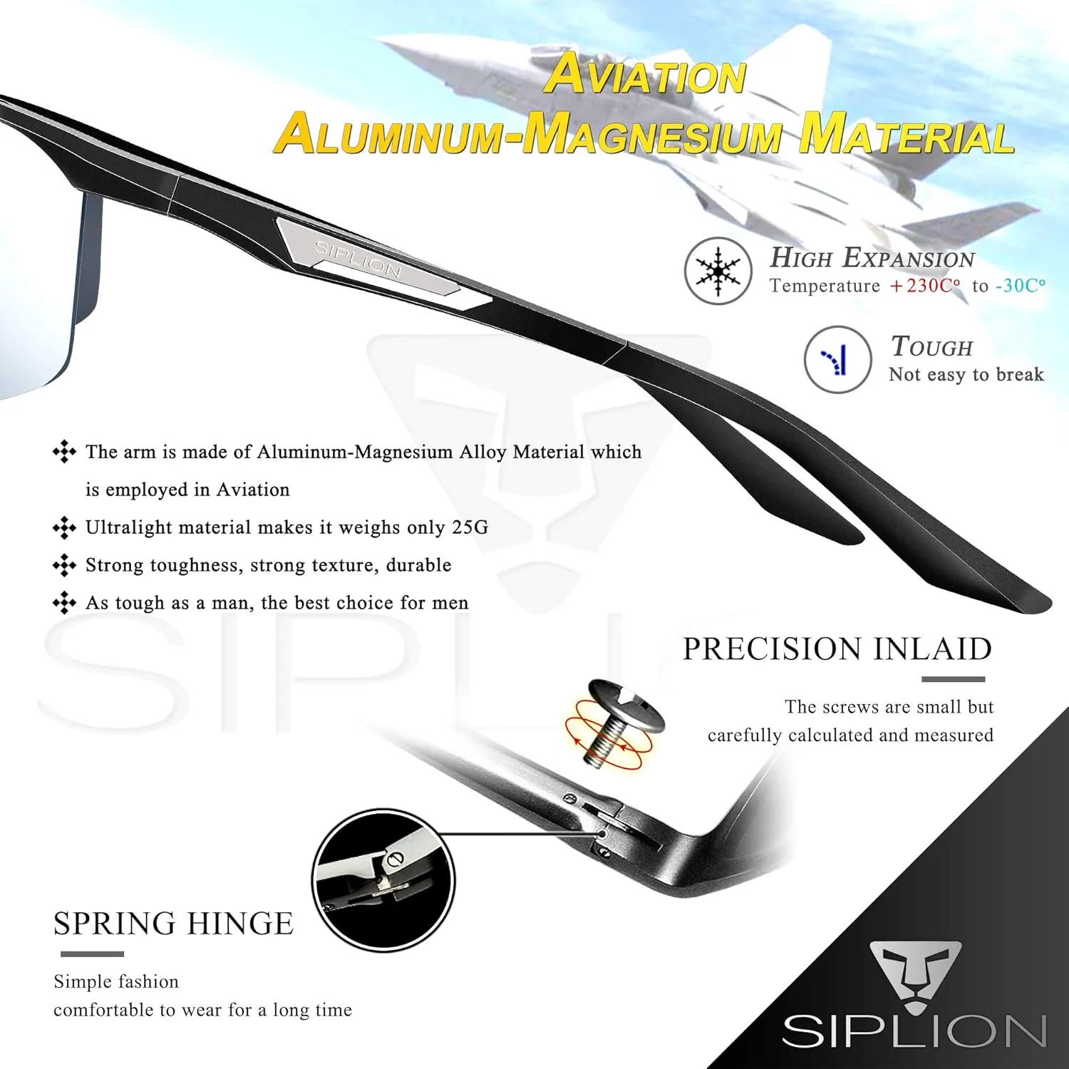 SIPLION Men's Sunglasses Polarized Sport Glasses for golf fishing driving Metal Frame Sun glasses