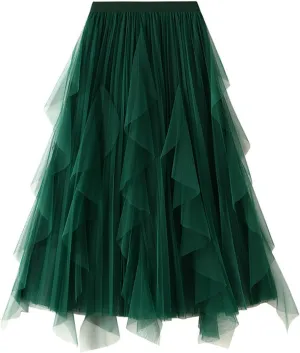 Skirt for Women Elastic Waist Tiered Maxi Skirt A-Line High Waist Long Skirt Bohemian Print Casual Beach Outfits