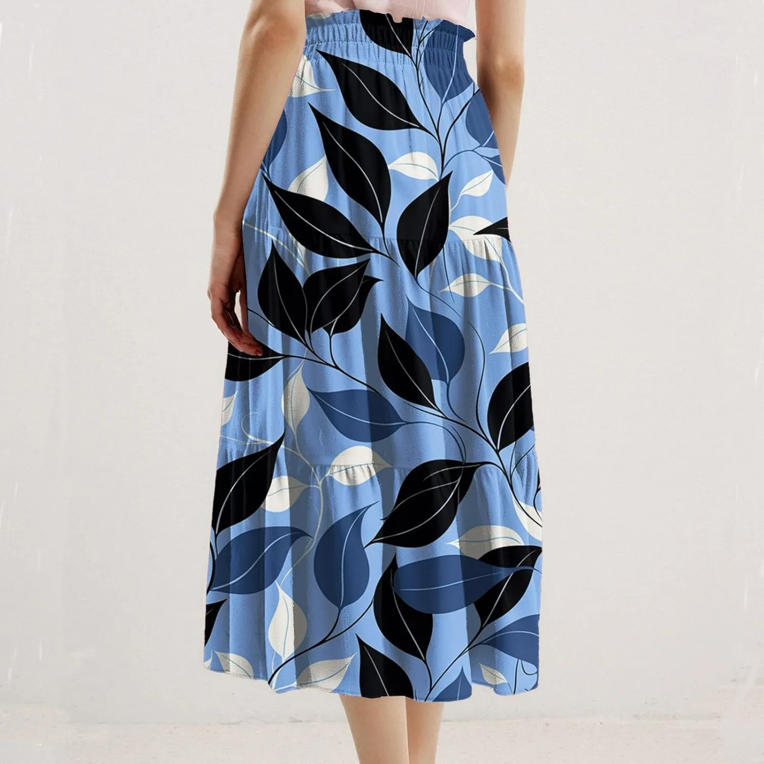 Skirts for Women Beach Vacation Casual Summer Fake Drawstring Floral Pleated A Line Boho Cute Tiered Skirts