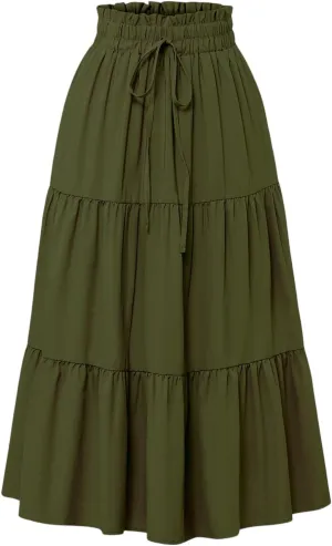 Skirts for Women Elastic Waist Loose Lace Casual Summer Fake Drawstring Flowy Tiered Renaissance Skirt