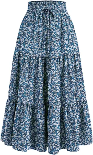 Skirts for Women Elastic Waist Loose Lace Casual Summer Fake Drawstring Flowy Tiered Renaissance Skirt