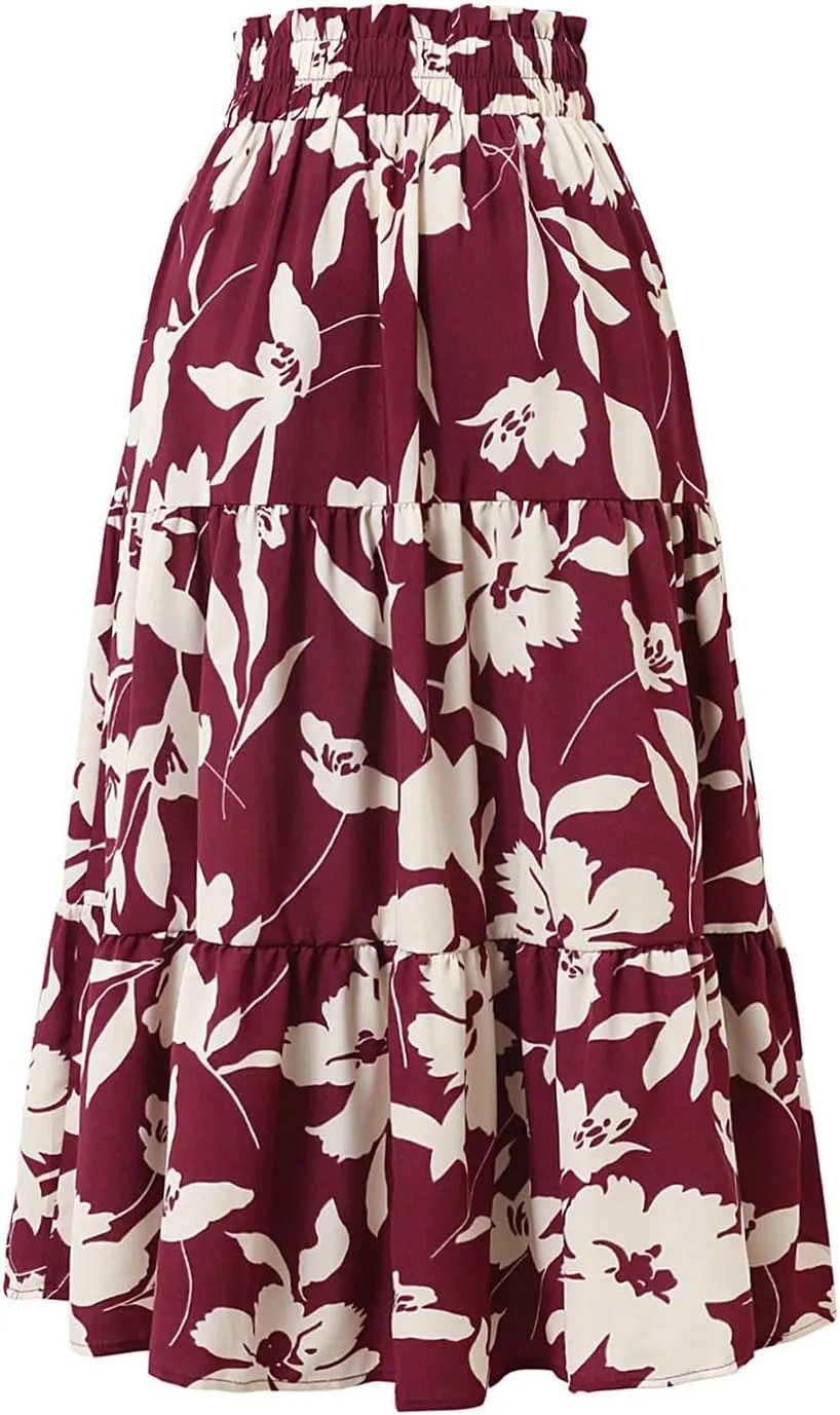 Skirts for Women Elastic Waist Loose Lace Casual Summer Fake Drawstring Flowy Tiered Renaissance Skirt