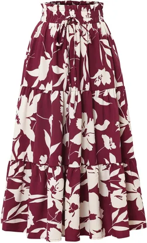 Skirts for Women Elastic Waist Loose Lace Casual Summer Fake Drawstring Flowy Tiered Renaissance Skirt