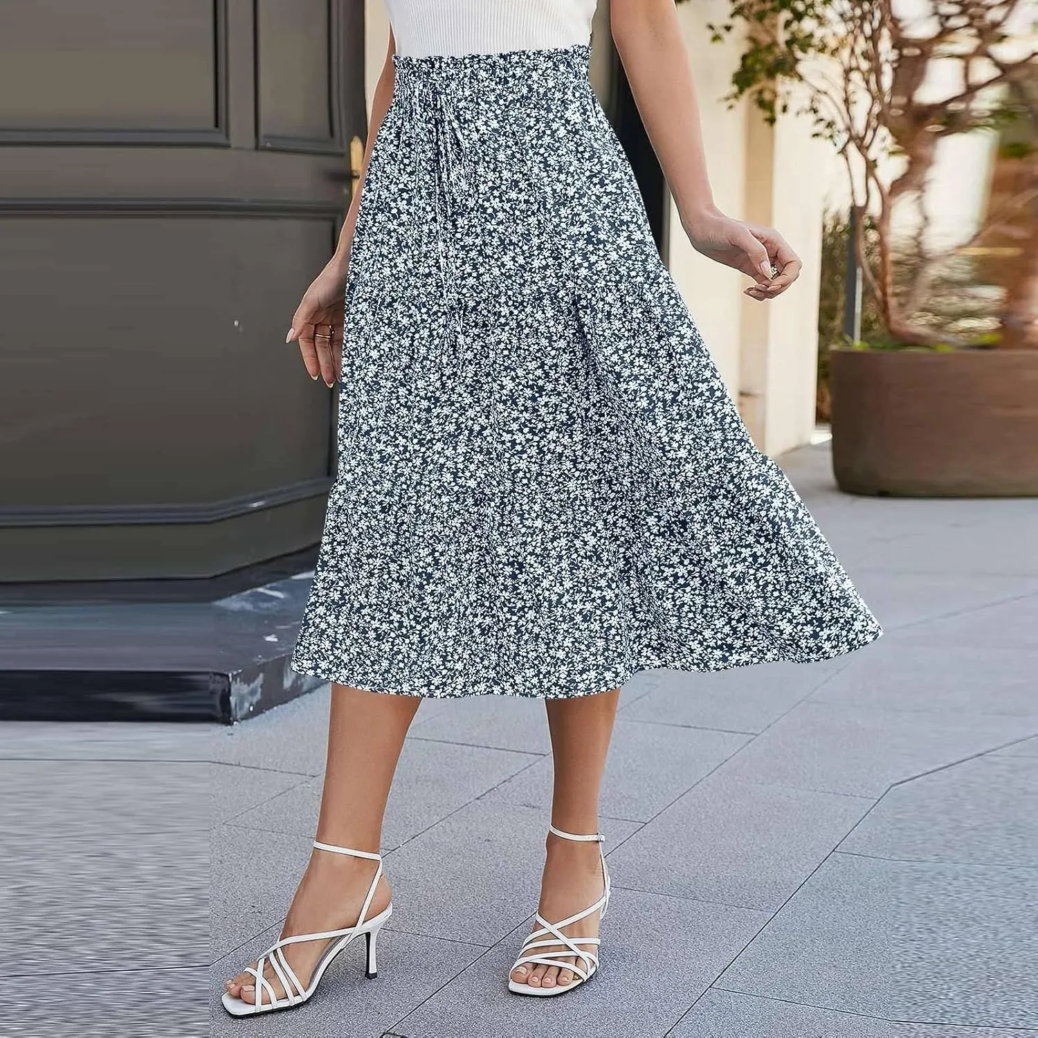 Skirts for Women Elastic Waist Loose Lace Casual Summer Fake Drawstring Flowy Tiered Renaissance Skirt