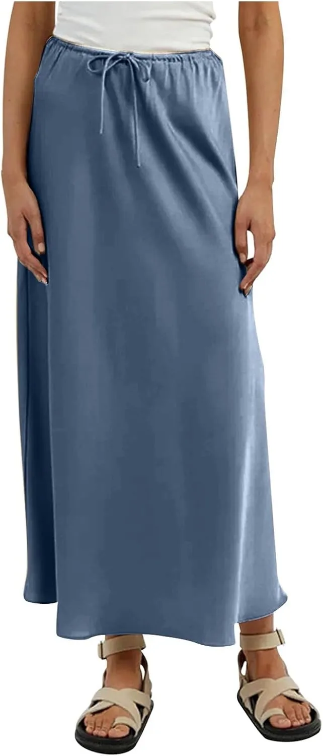 Skirts for Women Trendy Summer Drawstring Elastic Waist Business Casual Formal Long Straight Maxi Pencil Skirt Dress