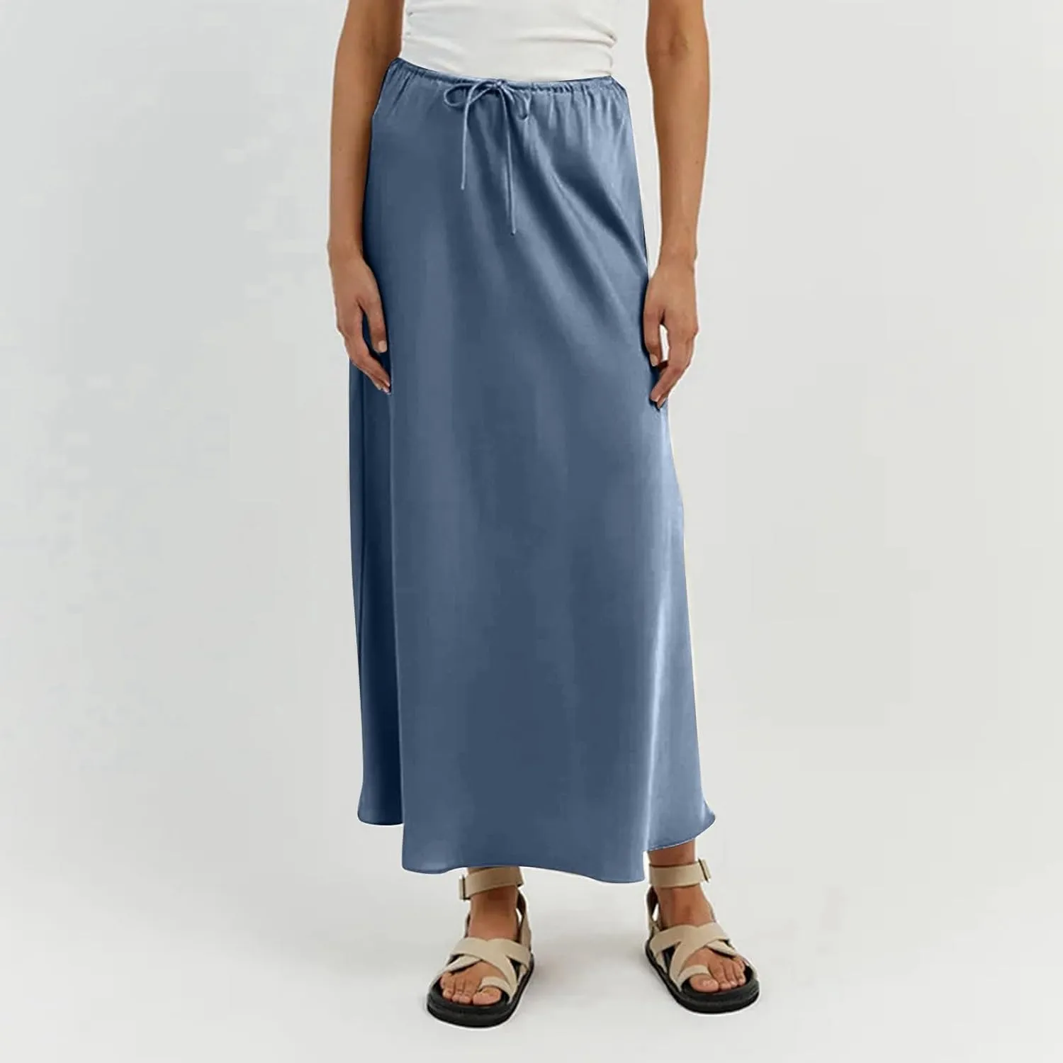Skirts for Women Trendy Summer Drawstring Elastic Waist Business Casual Formal Long Straight Maxi Pencil Skirt Dress