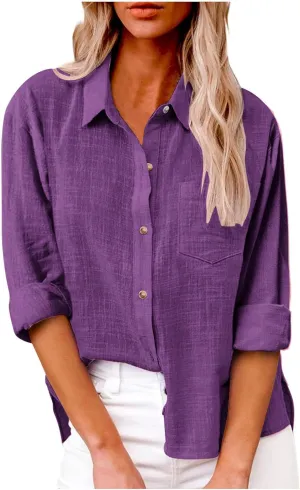 SMIDOW Womens Cotton Linen Button Down Shirt