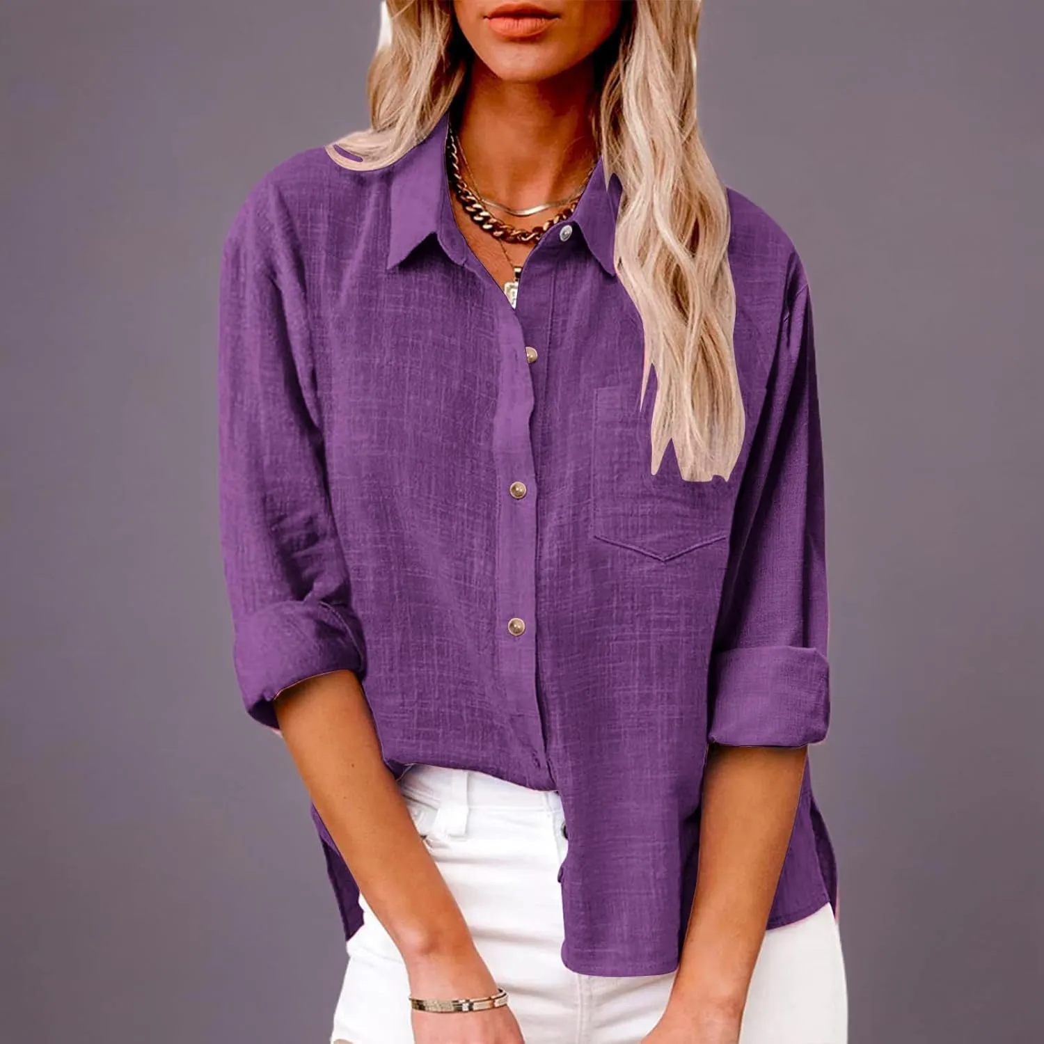SMIDOW Womens Cotton Linen Button Down Shirt