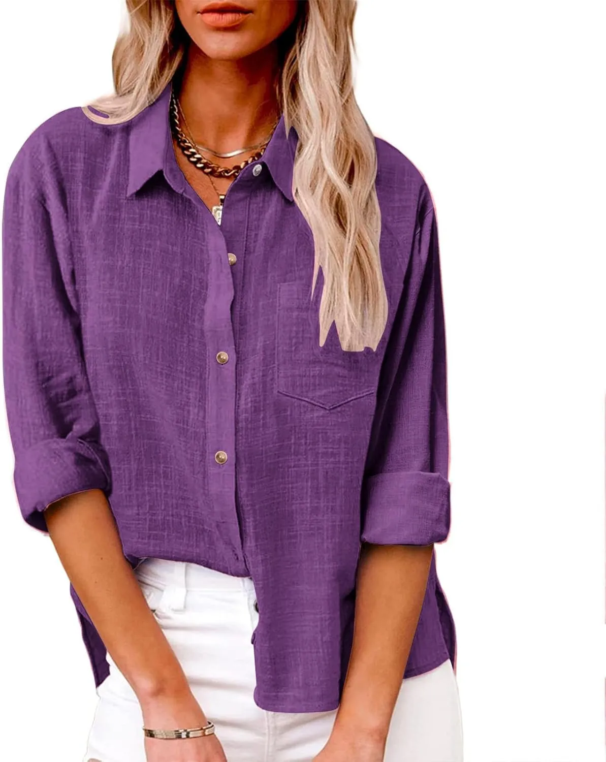 SMIDOW Womens Cotton Linen Button Down Shirt