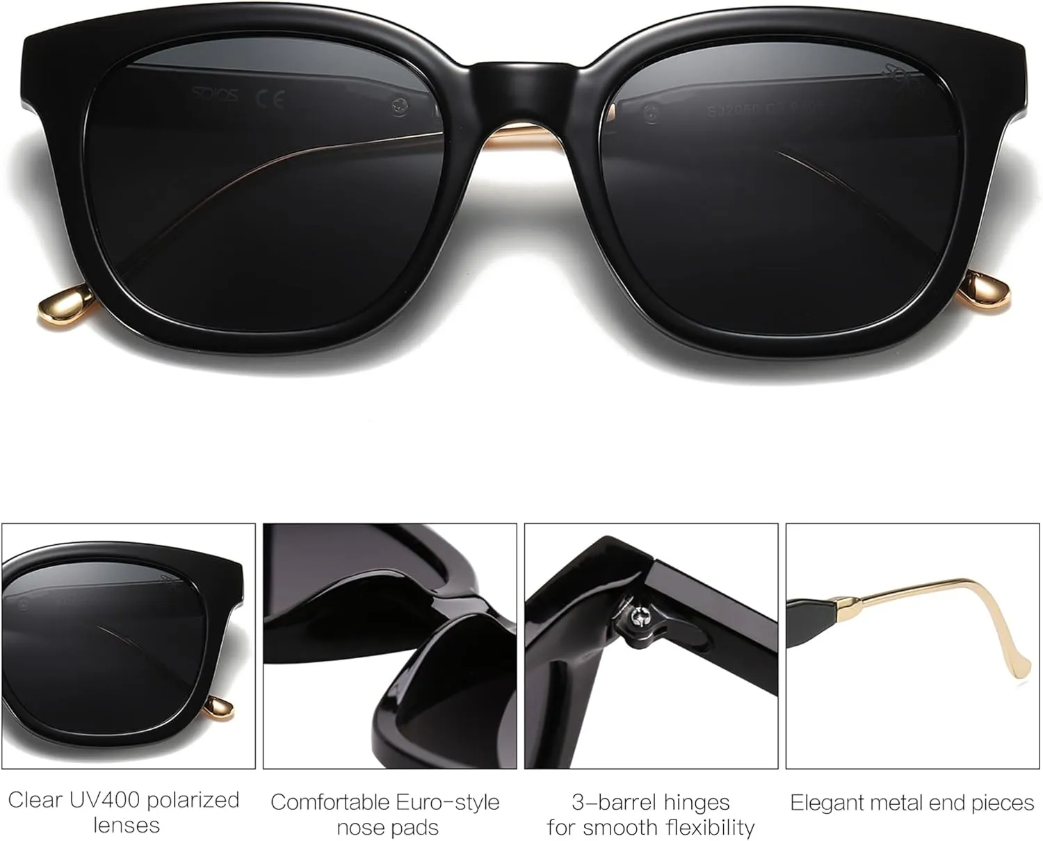 SOJOS Classic Square Polarized Sunglasses Womens Mens Retro Trendy UV400 Sunnies SJ2050