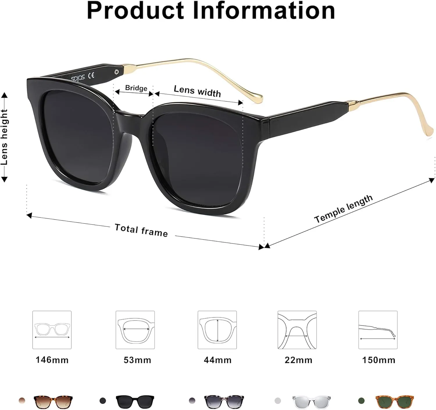 SOJOS Classic Square Polarized Sunglasses Womens Mens Retro Trendy UV400 Sunnies SJ2050