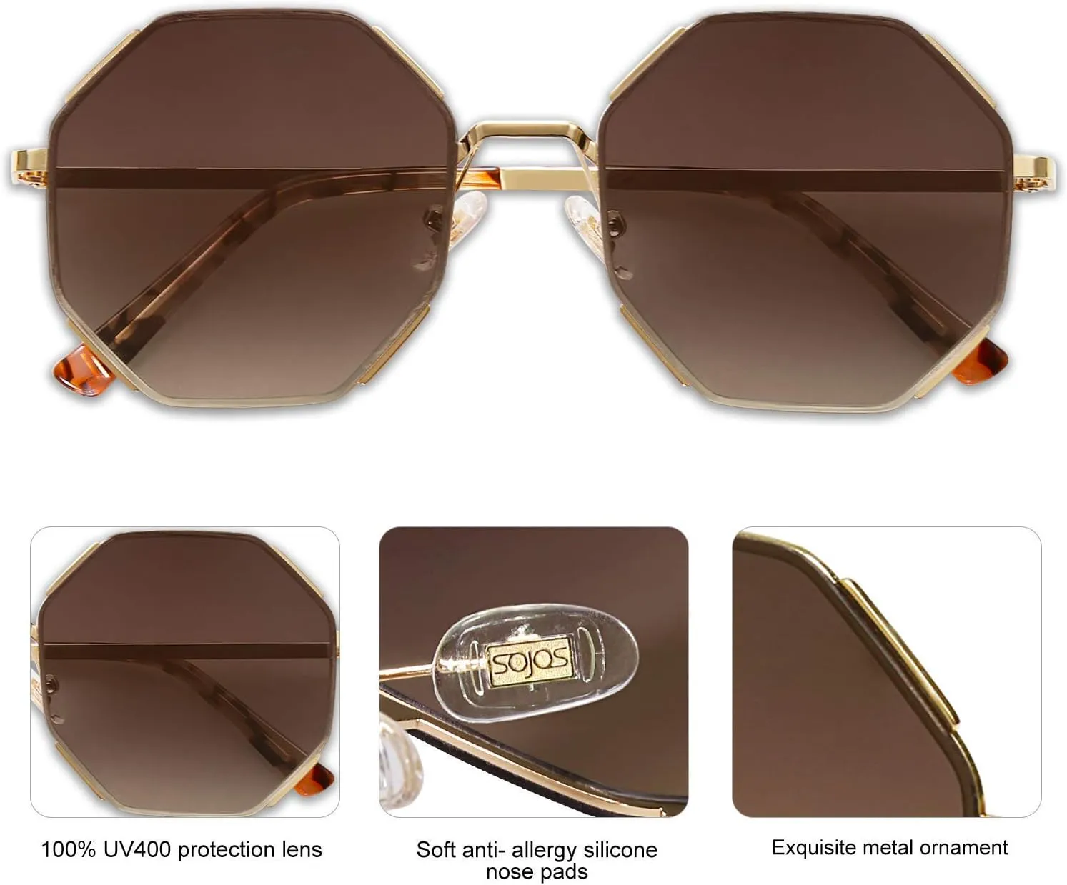 SOJOS Sunglasses for Women Men Classic Retro Polygon Shades UV400