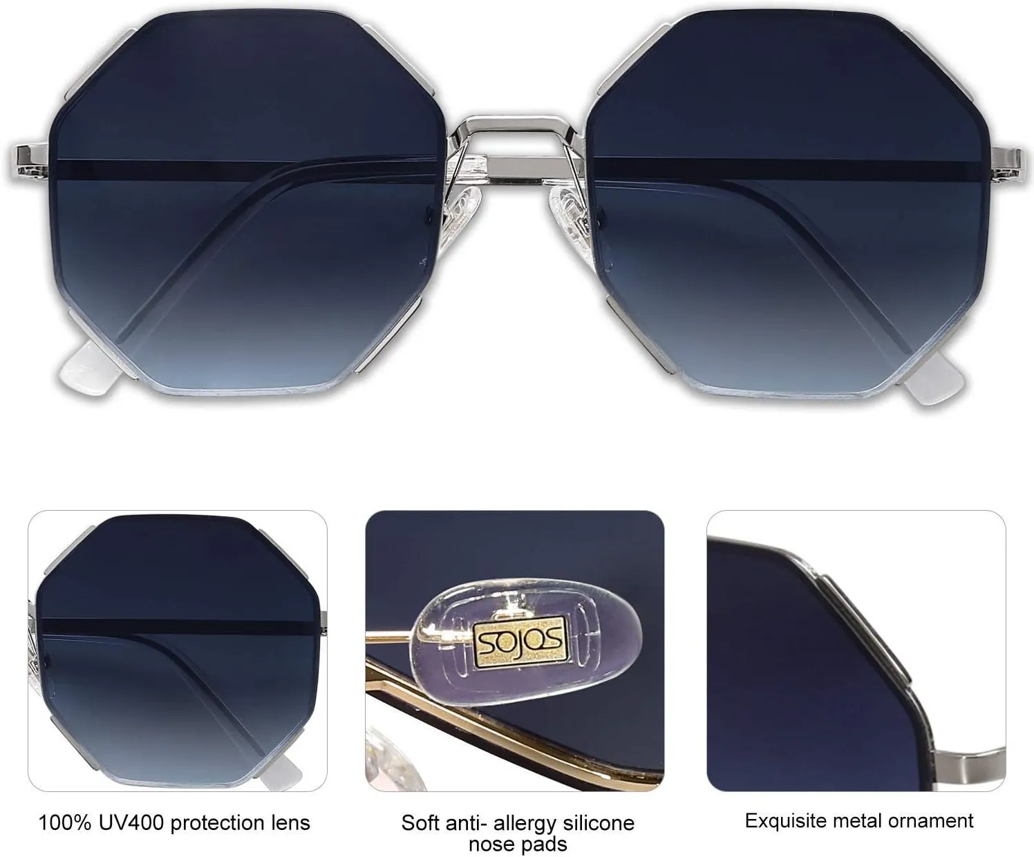 SOJOS Sunglasses for Women Men Classic Retro Polygon Shades UV400