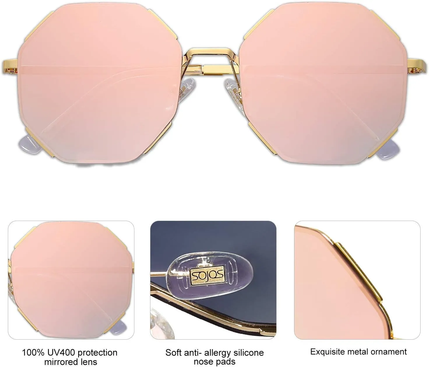 SOJOS Sunglasses for Women Men Classic Retro Polygon Shades UV400
