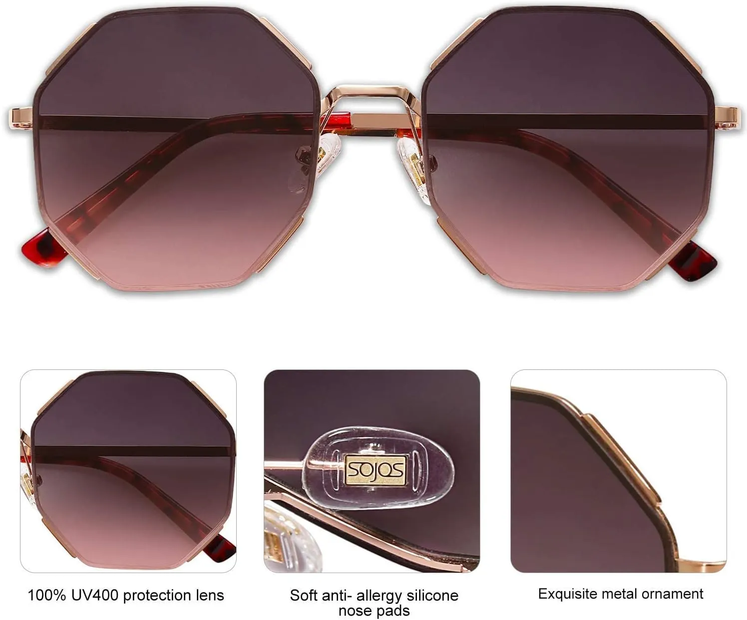SOJOS Sunglasses for Women Men Classic Retro Polygon Shades UV400