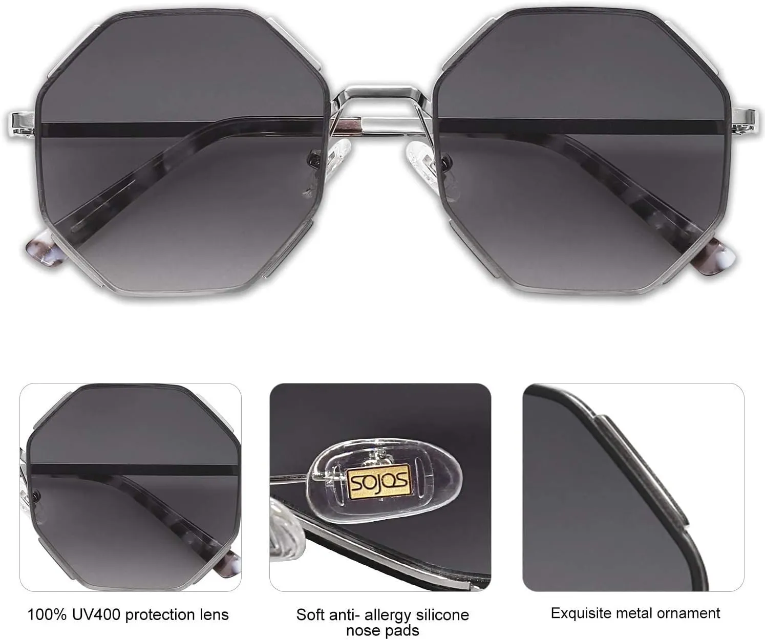 SOJOS Sunglasses for Women Men Classic Retro Polygon Shades UV400