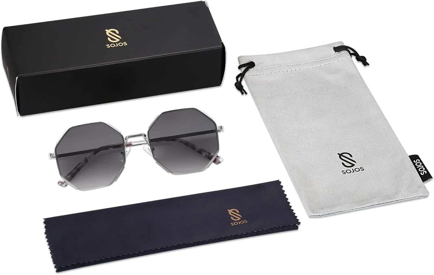 SOJOS Sunglasses for Women Men Classic Retro Polygon Shades UV400
