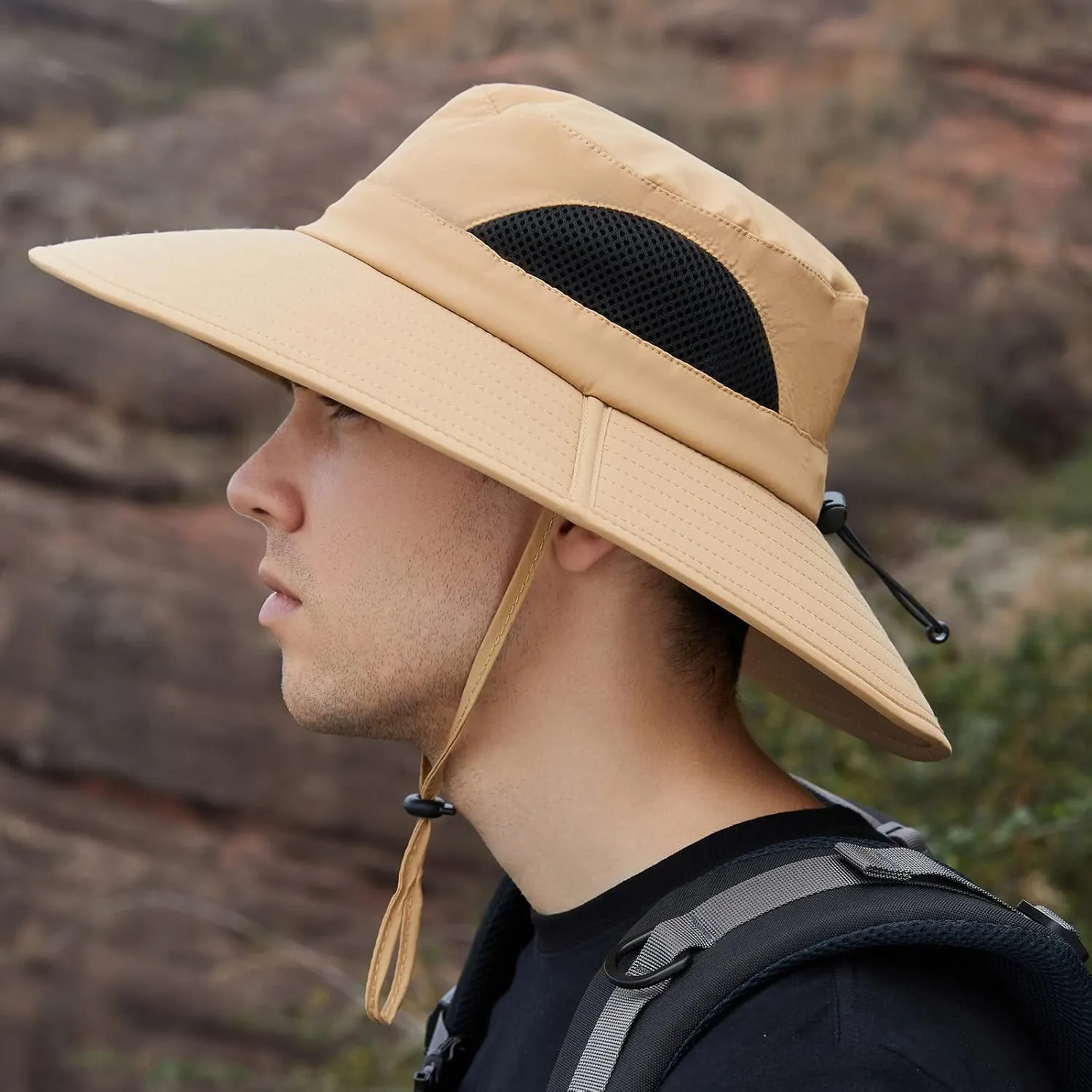 Solid Colors Cotton Bucket Hats with String Mesh Breathable Wide Brim Sun Hats Travel Hiking Fisherman Cap