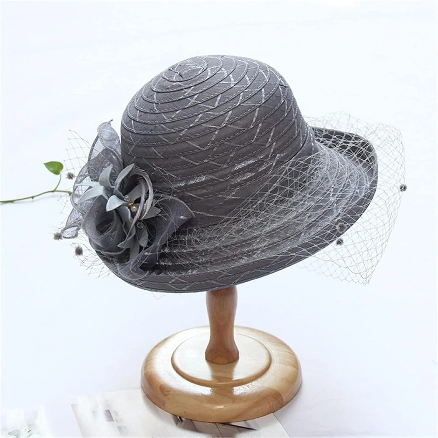 Spring Summer Mesh Sunshade Hat Flower Temperament Wedding Dress Hat Sun Dome Large Brim Hat Fashion Hat Garden