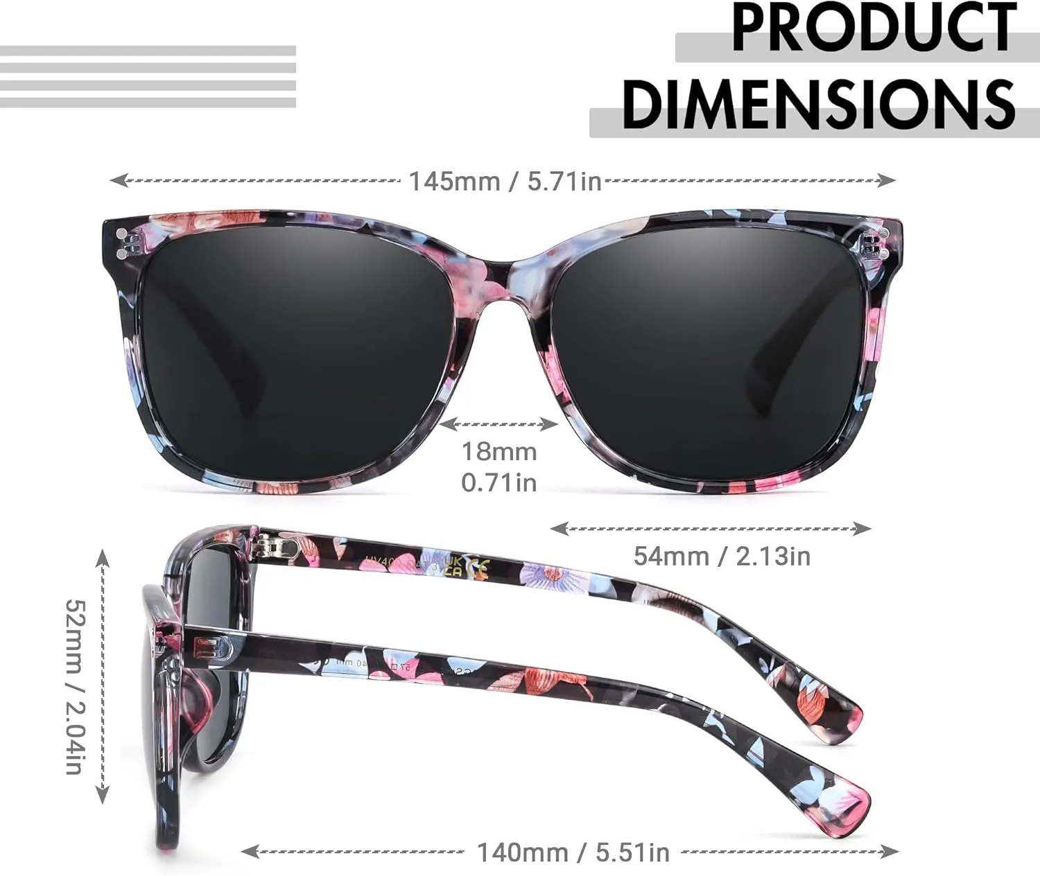 Square Polarized Sunglasses for Women - Womens Classic Style UV400 Protection Lens Sun Glasses