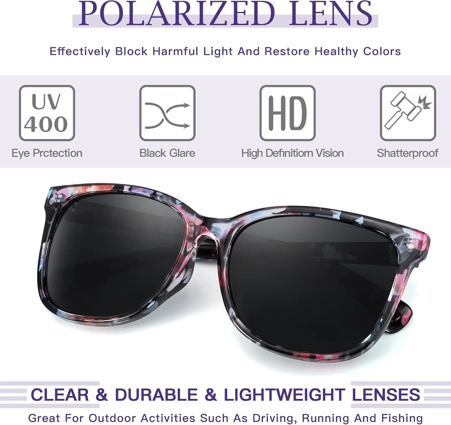 Square Polarized Sunglasses for Women - Womens Classic Style UV400 Protection Lens Sun Glasses