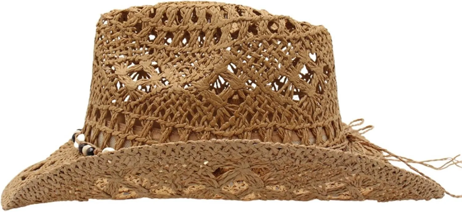 Straw Cowboy Hat for Women Western Wide Brim Fedora Hat Summer Beach Sun Caps