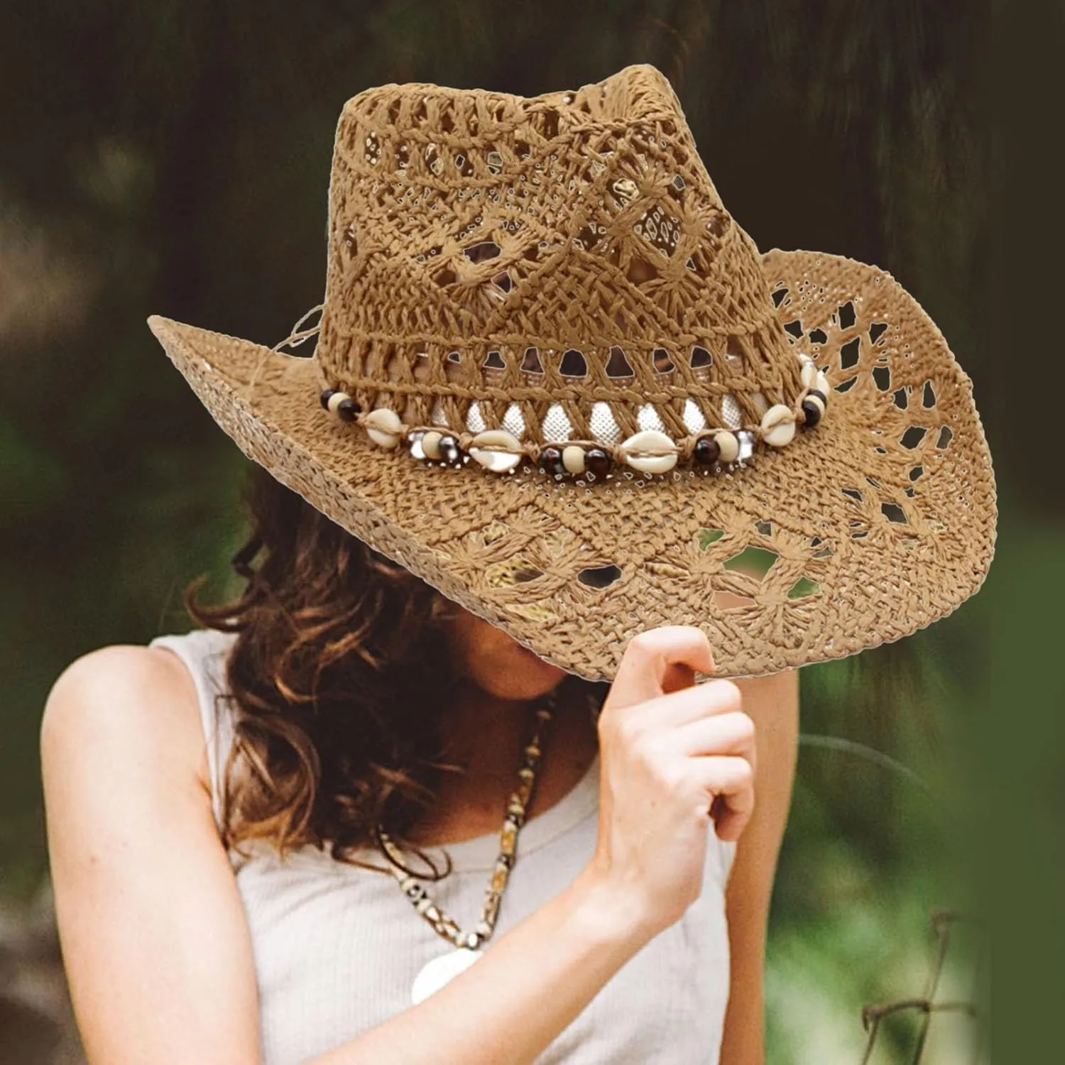 Straw Cowboy Hat for Women Western Wide Brim Fedora Hat Summer Beach Sun Caps