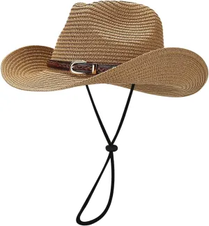 Straw Hats for Women Summer Beach Hats Wide Brim Panama Hat UV Protection Sun Hat with Leather Belt Cowboy Sunhats