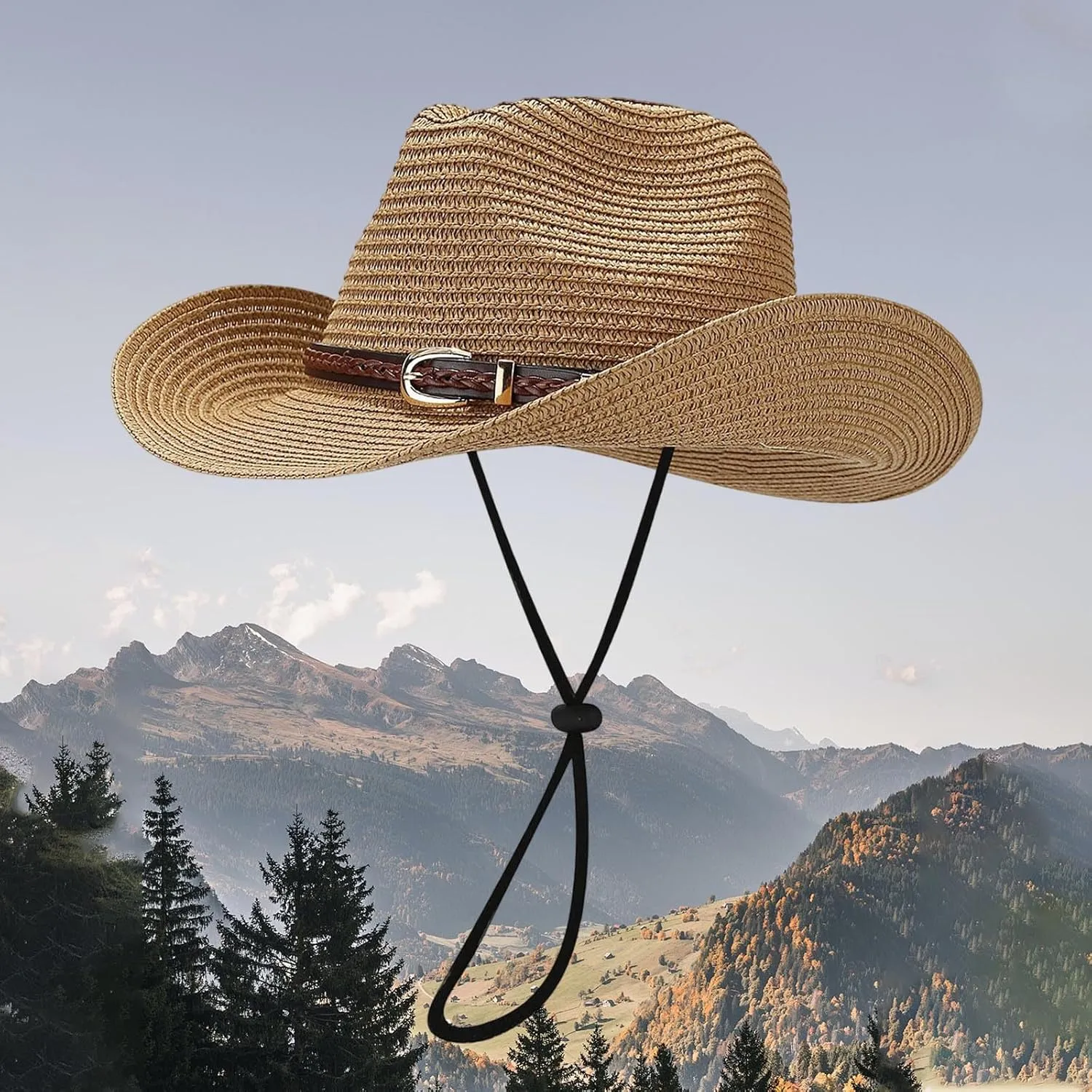 Straw Hats for Women Summer Beach Hats Wide Brim Panama Hat UV Protection Sun Hat with Leather Belt Cowboy Sunhats