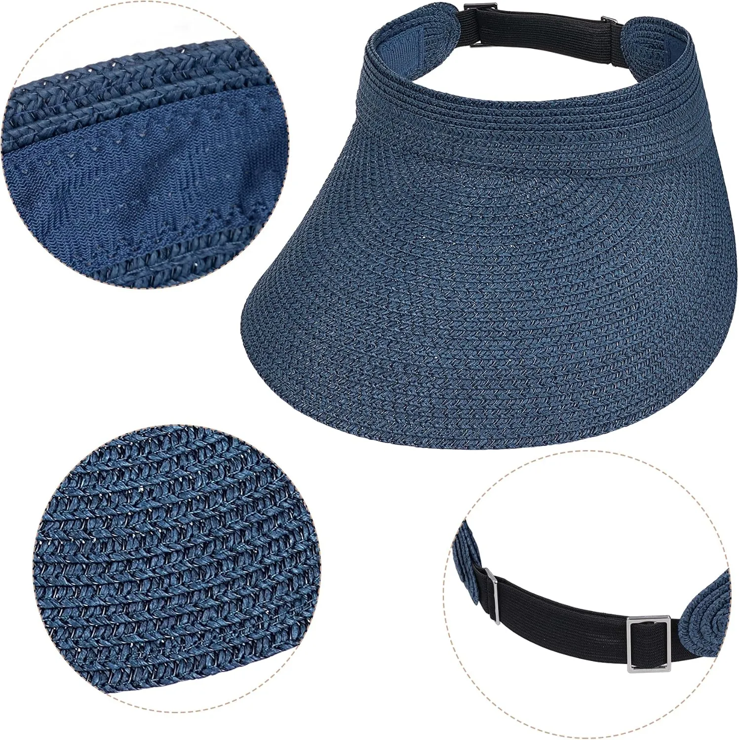 Straw Sun Visors Womens, Ponytail Beach Straw Visor, Packable Summer Sun Hats for Women Travel