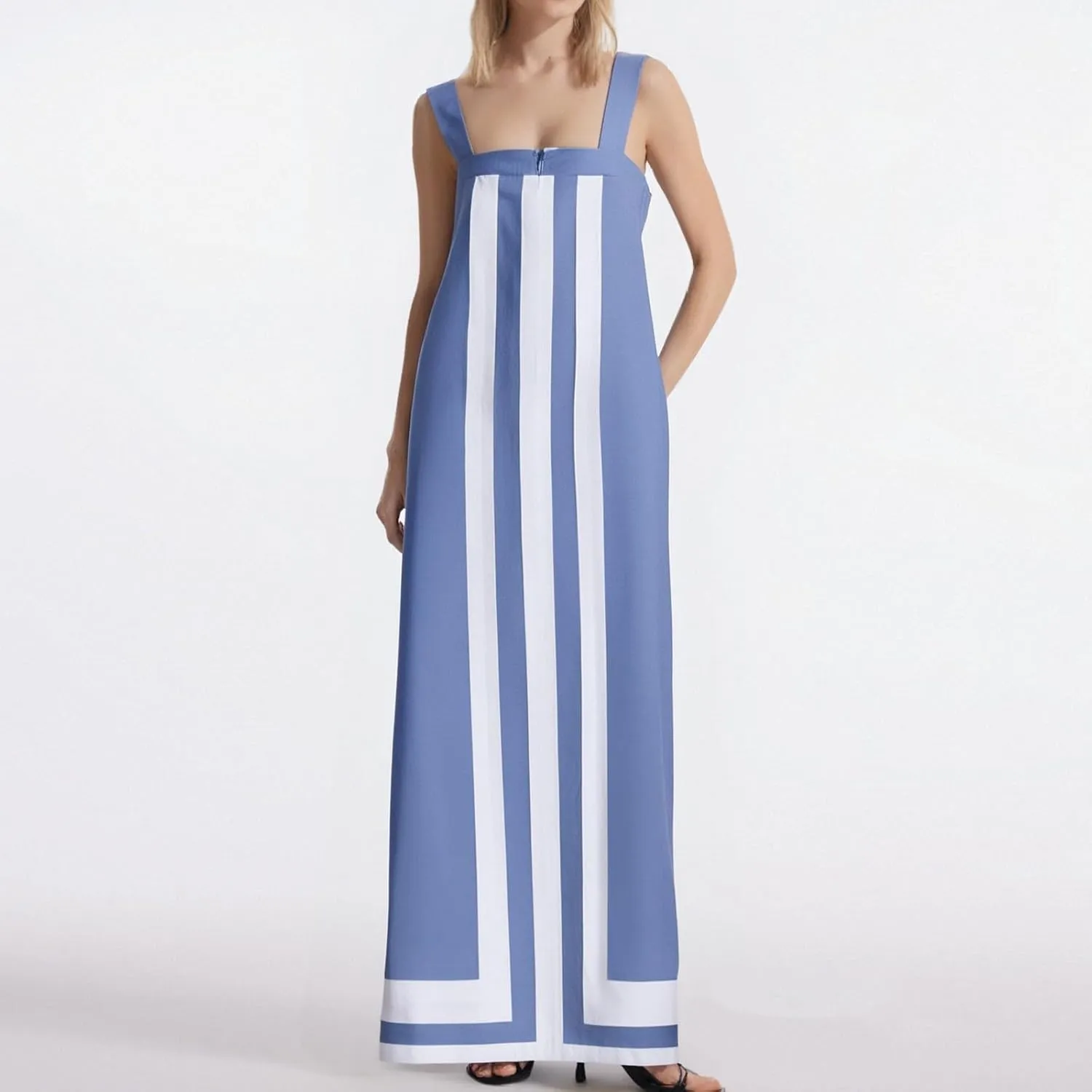 Striped Maxi Dresses for Women 2025 Boho Color Block Shoulder Strap Dress Sleeveless Flare Beach Coverups Overalls Dress