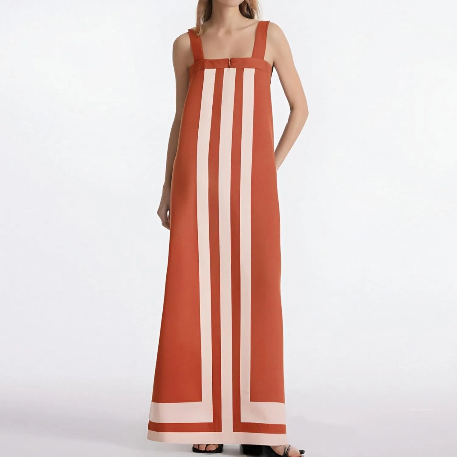 Striped Maxi Dresses for Women 2025 Boho Color Block Shoulder Strap Dress Sleeveless Flare Beach Coverups Overalls Dress