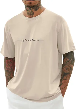 Summer Casual Shirts for Men 2024 Trendy Loose Short Sleeve Crew Neck Tee Fashion Letter Print Athletic T-Shirts