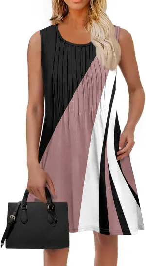Summer Dresses for Women 2025 Beach Vacation Spring Clothes Sleeveless Crew Neck Folds Wedding Guest Dress