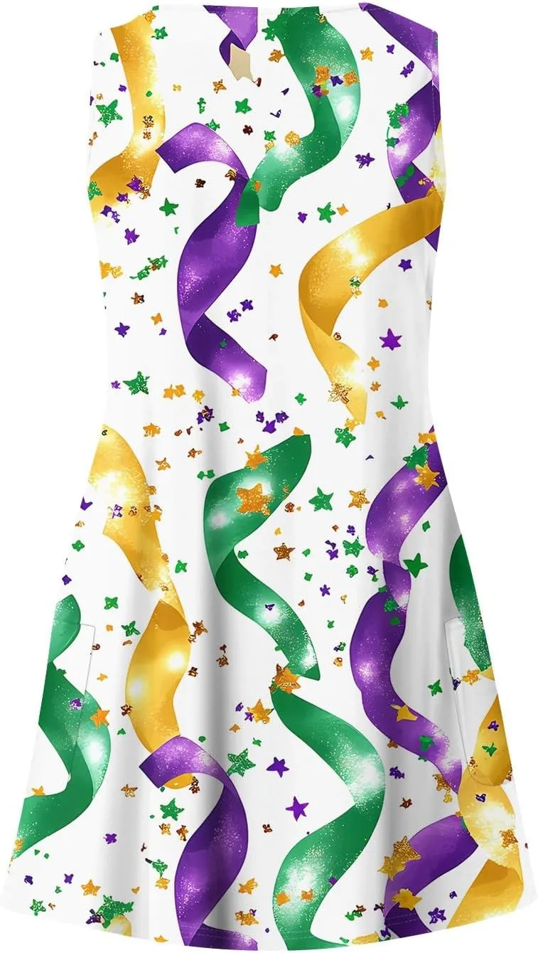 Summer Dresses for Women V Neck Sleeveless Dress with Pocket 2025 Beach Sundress Printed Casual Swimsuit Coverup