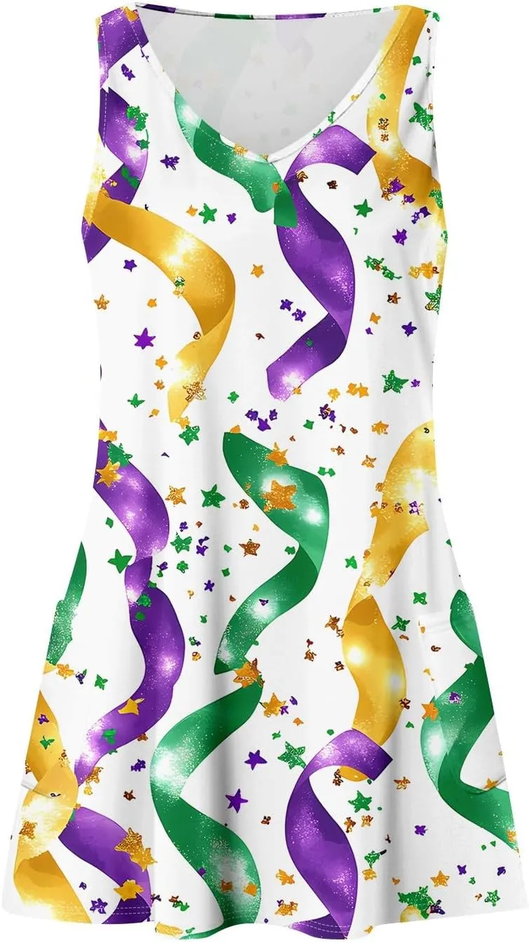 Summer Dresses for Women V Neck Sleeveless Dress with Pocket 2025 Beach Sundress Printed Casual Swimsuit Coverup