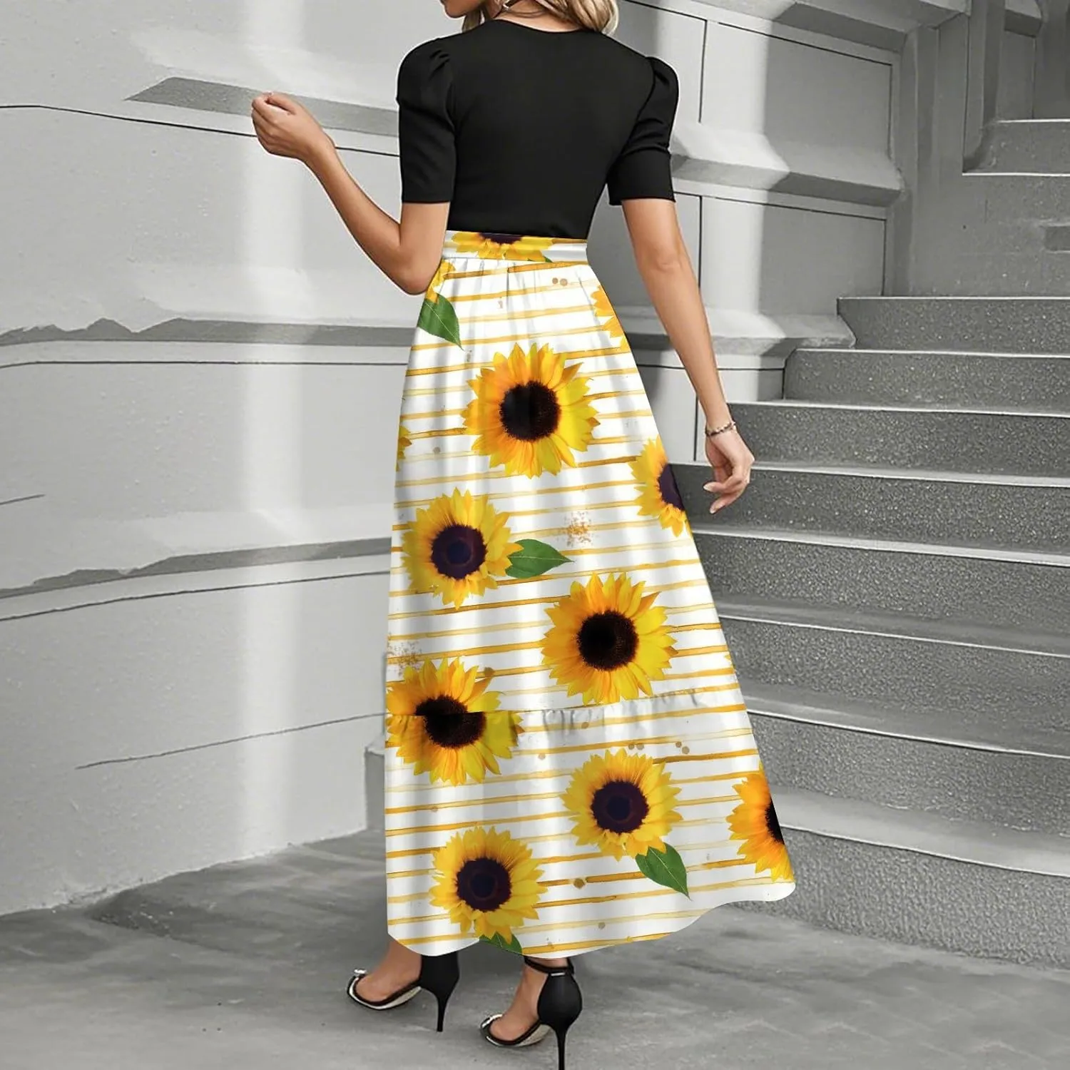 Summer Maxi Dress Church Dresses for Women 2025 Short Sleeve Crewneck Empire Waist Dress Aline Flowy Vacation Dresses