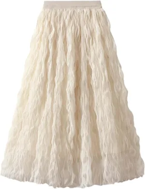 Summer Skirt for Women Trendy High Elastic Waist Lightweight Sheer A-Line Pleated Flared Maxi Shirts Long Streetwear