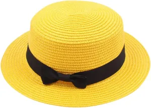 Summer Sun Hats for Girl Kids Summer Wide Brim Straw Boater Hat Foldable Packable Beach Straw Hat for Toddlers