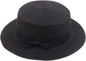 Summer Sun Hats for Girl Kids Summer Wide Brim Straw Boater Hat Foldable Packable Beach Straw Hat for Toddlers