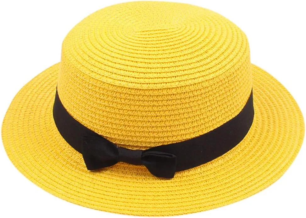 Summer Sun Hats for Girl Kids Summer Wide Brim Straw Boater Hat Foldable Packable Beach Straw Hat for Toddlers